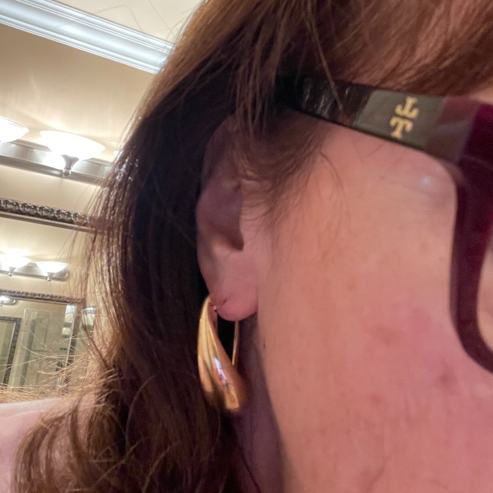Gold Swirled Hoop Earrings 925 Sterling Silver - Picture 7 of 7